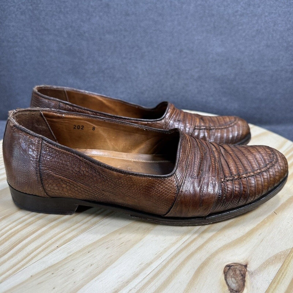 ZELLI ROSSI TEJU LIZARD PENNY‎ LOAFER COGNAC 202 Size 8 Slip On Dress Shoe Italy